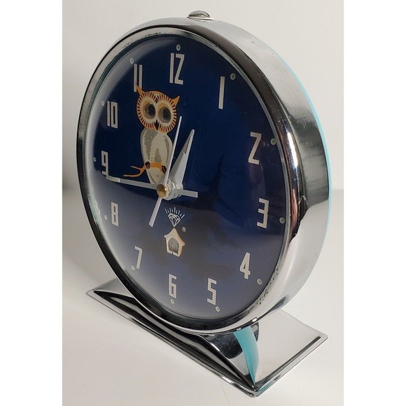 Diamond Owl Animated Wind-Up Alarm Clock Vintage UV Reactive - Picture 2 of 12